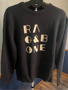 rag & bone Black Sweatshirt with Cream Logo. Size Small